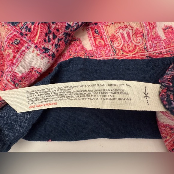 Free People Shea Printed Mini Dress Small Pink Blue Paisley Crochet Lace Boho - Picture 10 of 12